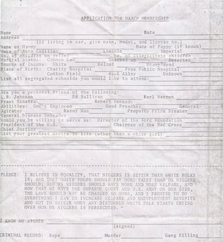 Item #1050 [Hate][African-Americana]application for NAACP Membership