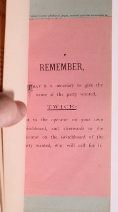 [Telephones] Providence Telephone Company. Directory No. 3. (1882 Directory)
