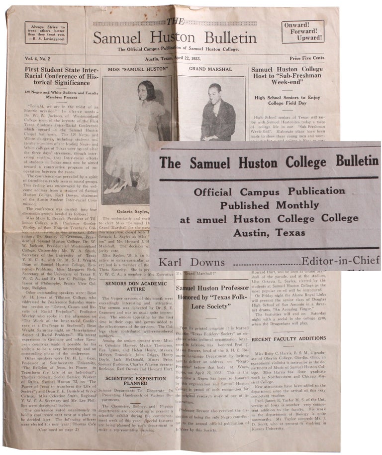 Item #4263 The Samuel Huston Bulletin [Vol. 4, No. 2 (April 22, 1933)]. Karl Downs.
