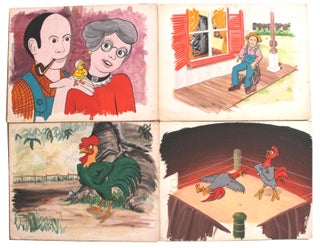 Item #4516 Eight Cartoon Storyboards Mostly Featuring Anthropomorphic Roosters or Chickens