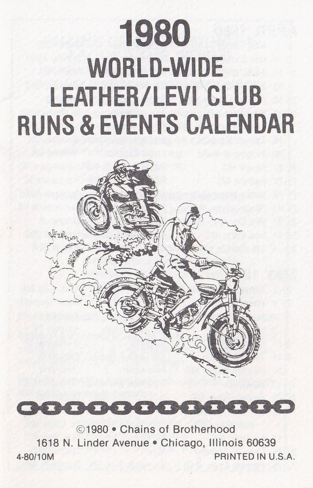 Item #5221 1980 World-Wide Leather/Levi Club Runs & Events Calendar. [Cover title].