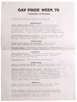 Gay Pride Week 79 Calendar of Events.