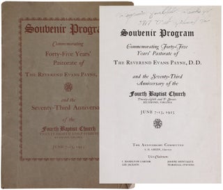 Item #6738 Souvenir Program Commemorating Forty-Five Years' Pastorate of The Reverend Evans...