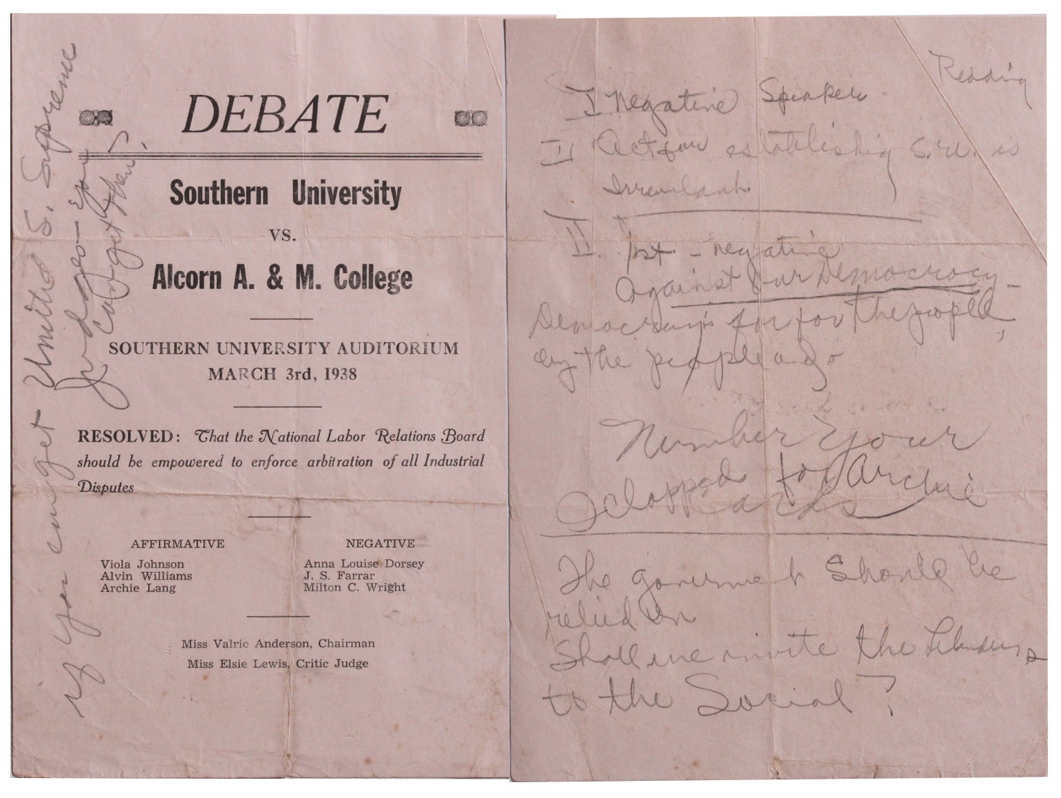 Handbill for a Debate Between Two Southern HBCUs