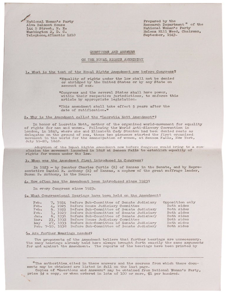 Item #8327 Questions and Answers on the Equal Rights Amendment. Helena Hill Weed.