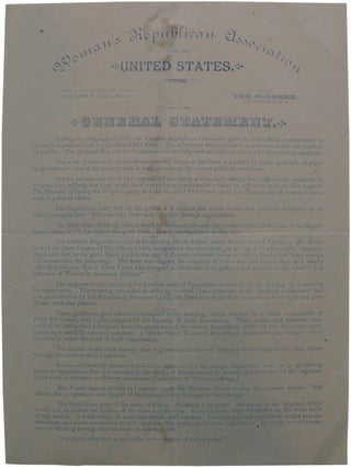Item #8860 Foster, Mrs. J. Ellen; Chace, Mrs. Thos. W. General Statement [Caption title