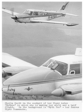 Autographed Photos of Sheila Scott and her planes Mythre and Myth Too