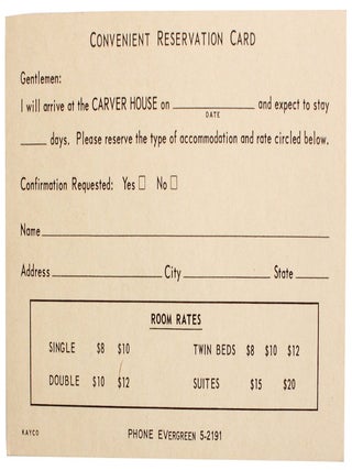 Carver House Reservation Cards African American Green Book